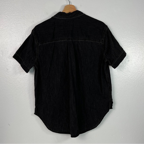 Madewell Denim Oversized Ex-Boyfriend Short-Sleeve Shirt Size Small Black - Picture 6 of 9